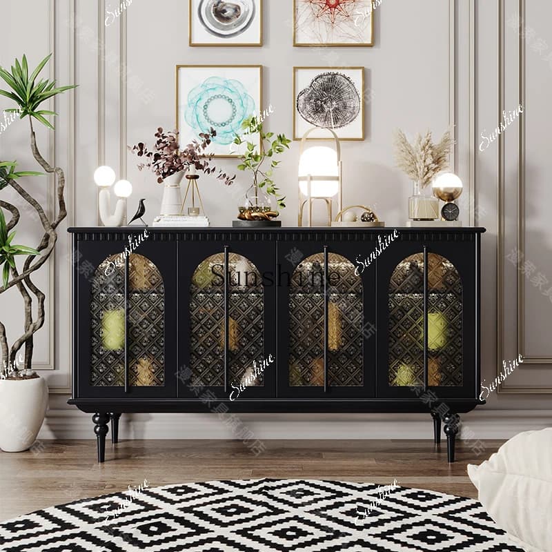 French retro style dining side cabinet light luxury high-end glass door 2023 new entry entrance storage cabinet  FT