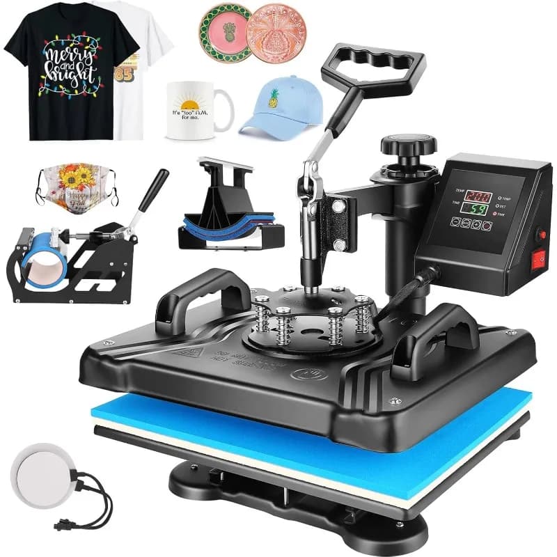 Factory Manufacture 5 In 1 Combo Heat Press Transfer LCD Double Display Heat Press Machine T-shirt Mug Plate Printer