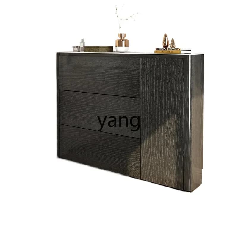 LTT black oak grain ultra-thin tipping bucket shoe cabinet modern simple entrance minimalist household storage cabinet