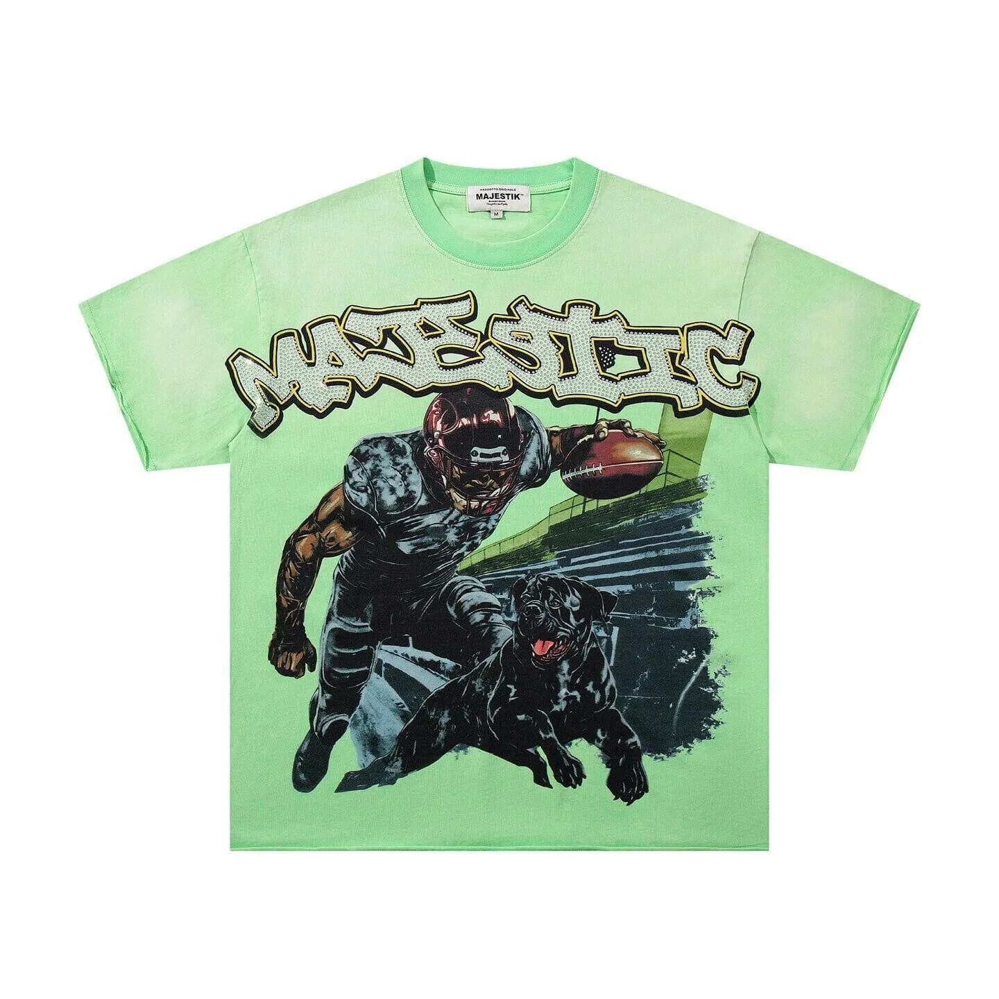 MAJESTIK Hip-Hop Style Beaded Print Loose Street Retro Distressed Trendy Short-Sleeved T-Shirt for Summer