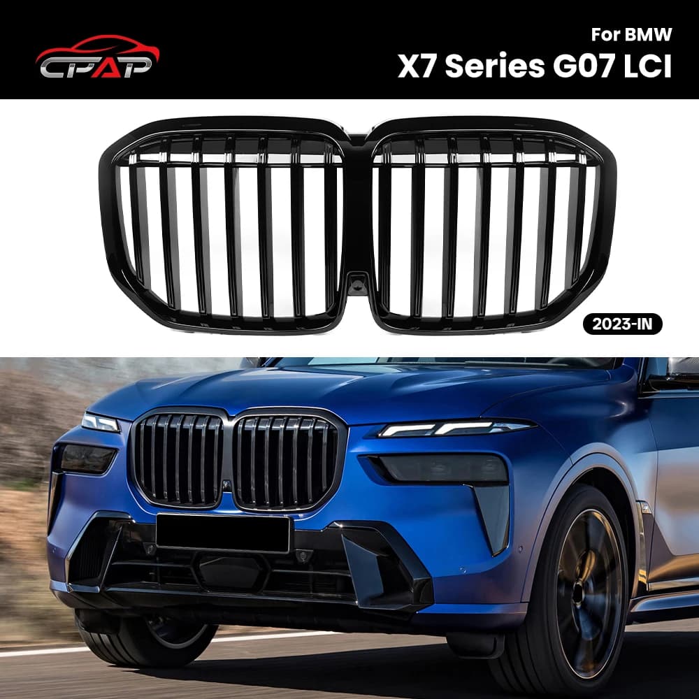 Car Front Bumper Kidney Grille Grills Single Slat Hood Racing Grill Glossy Black For BMW X7 G07 LCI 2023-IN