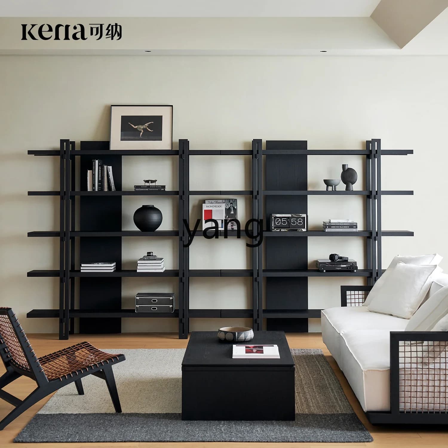 LMM bookshelf floor-to-ceiling integrated solid wood wall shelf black retro display wabi-sabi shelf