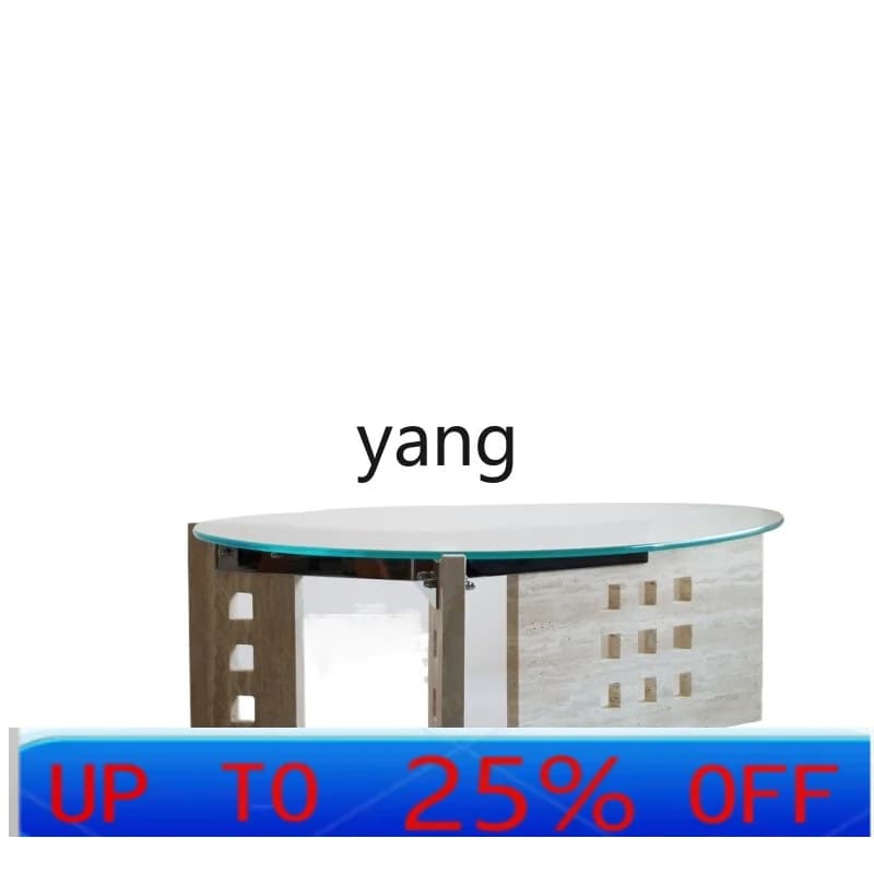 LMM original design coffee table special-shaped glass travertine stainless steel retro wabi-sabi marble feet