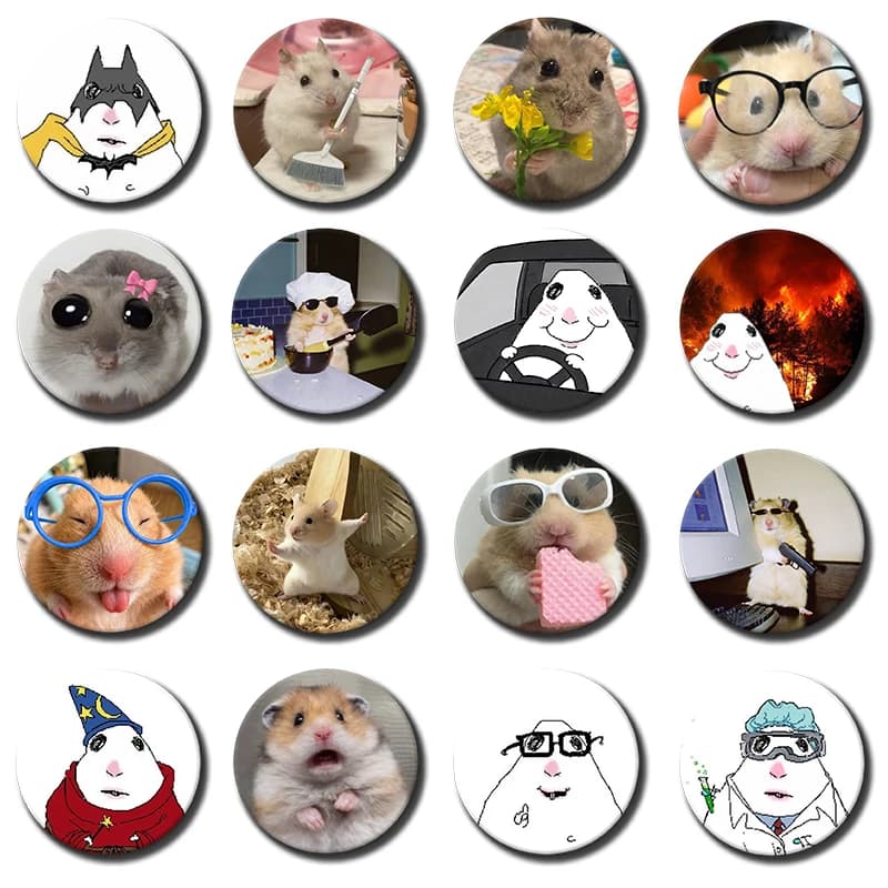 Creative Funny Hamster Meme Enamel Pins Cute Cartoon Animal Badges Handmade Round Brooch for Clothes Backpack Accessories Gifts