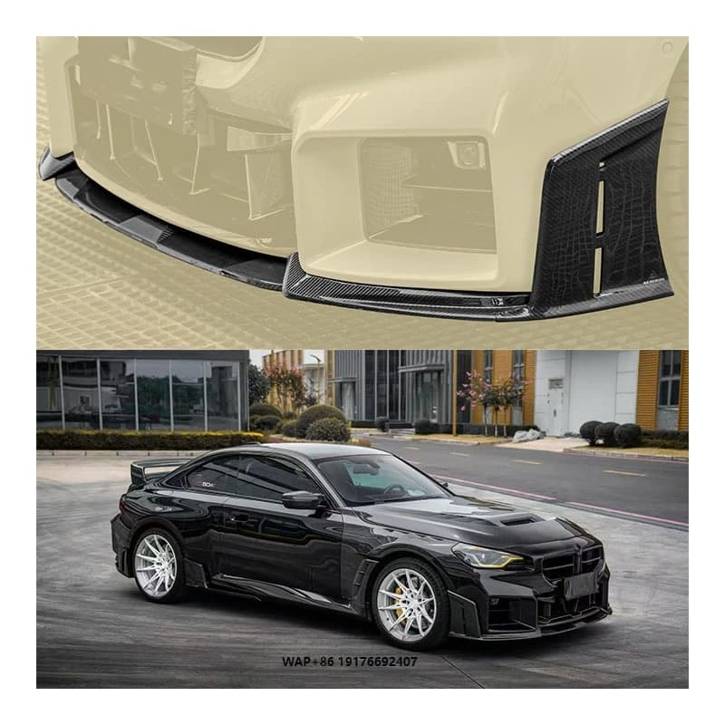For G87 M2 Custom Front Lip Corner Dry Carbon Fiber Bumper with Exhaust Cutouts-New Bolt-On Retrofit/Upgrade Accessory