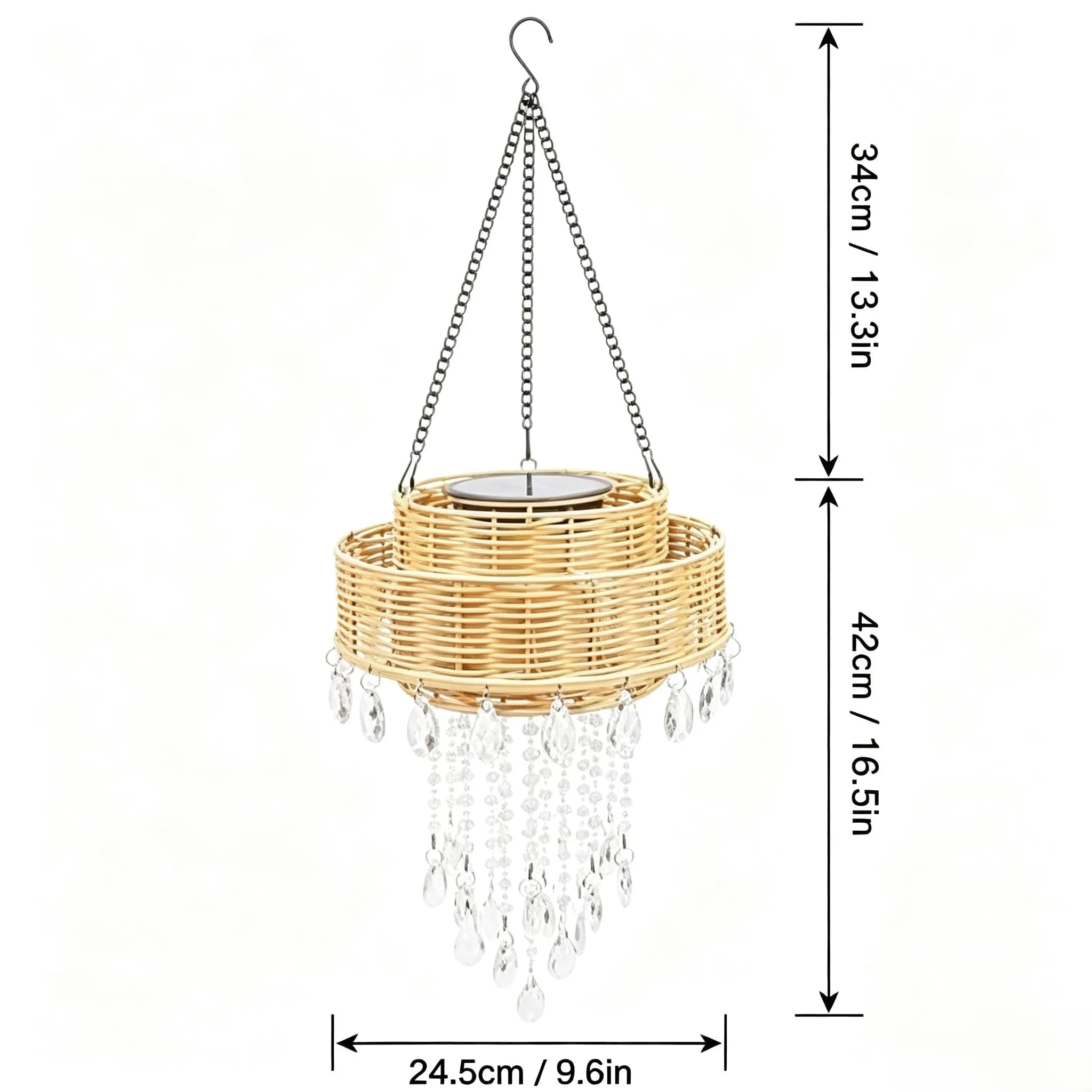 Solar Operated Hanging Chandelier with Warm Light Emission for Landscaped Gardens and For Outdoor Living Areas