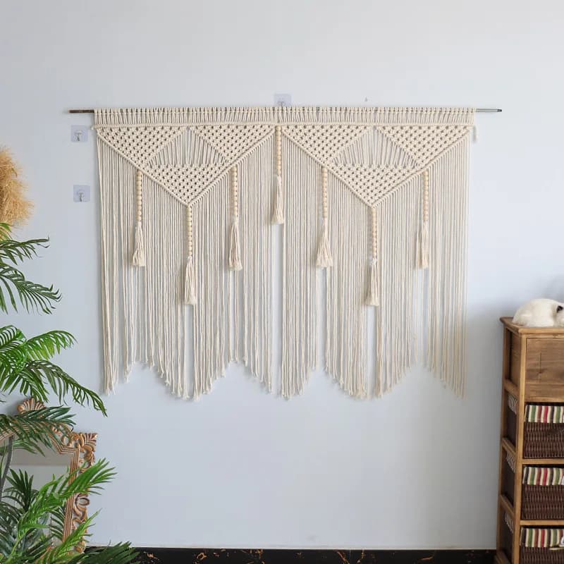 Bohemian Style Handmade Woven Wall Hanging Vintage Design 100% Cotton Thread Home Decor Room Divider for Living Room