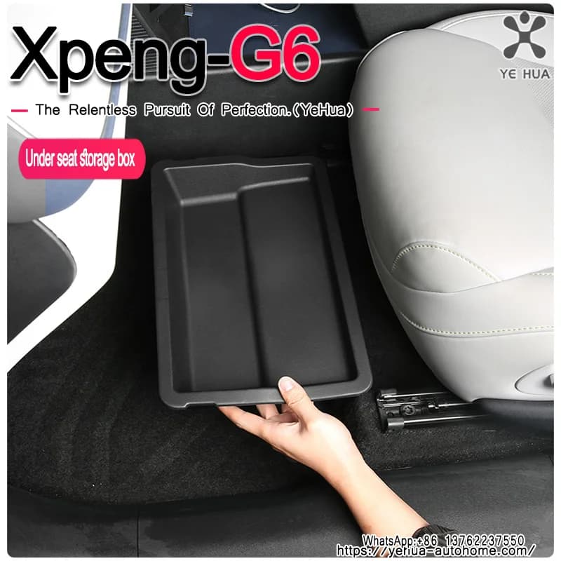 For Xpeng G6 2023-26 Under Seat Storage Box Car Accessories Drawer Type Organizer Storage Front Seat Lower Box Case