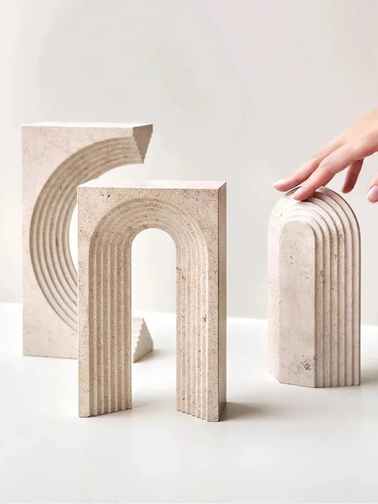 Archway Shape Travertine Ornament for Coffee Table Shelf Living Room Luxury Marble Sculptures and Figurines for Home Decoration