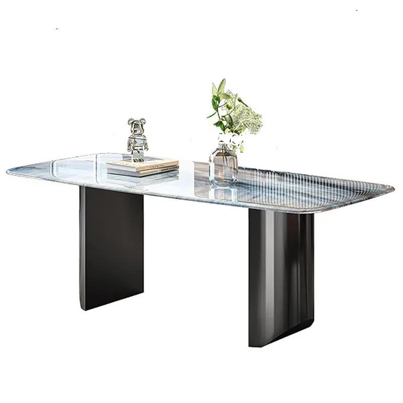Italian light luxury natural supercrystalline stone dining table high-end stainless steel foot rectangular dining table