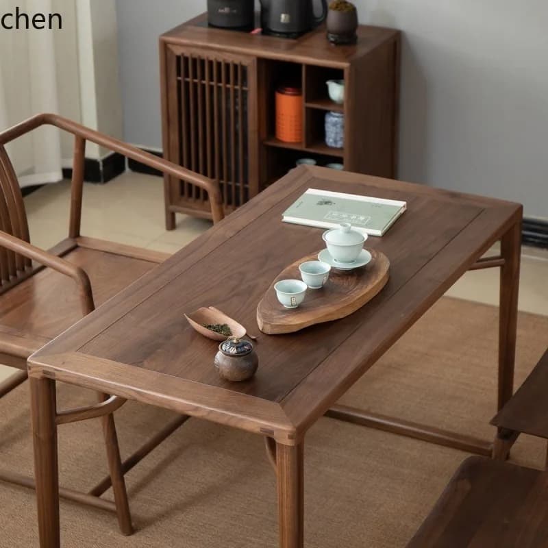 New Chinese Style Balcony Tea Table and Chair Set  Full Set Tea Table Solid Wood Small Tea Table for Home Use