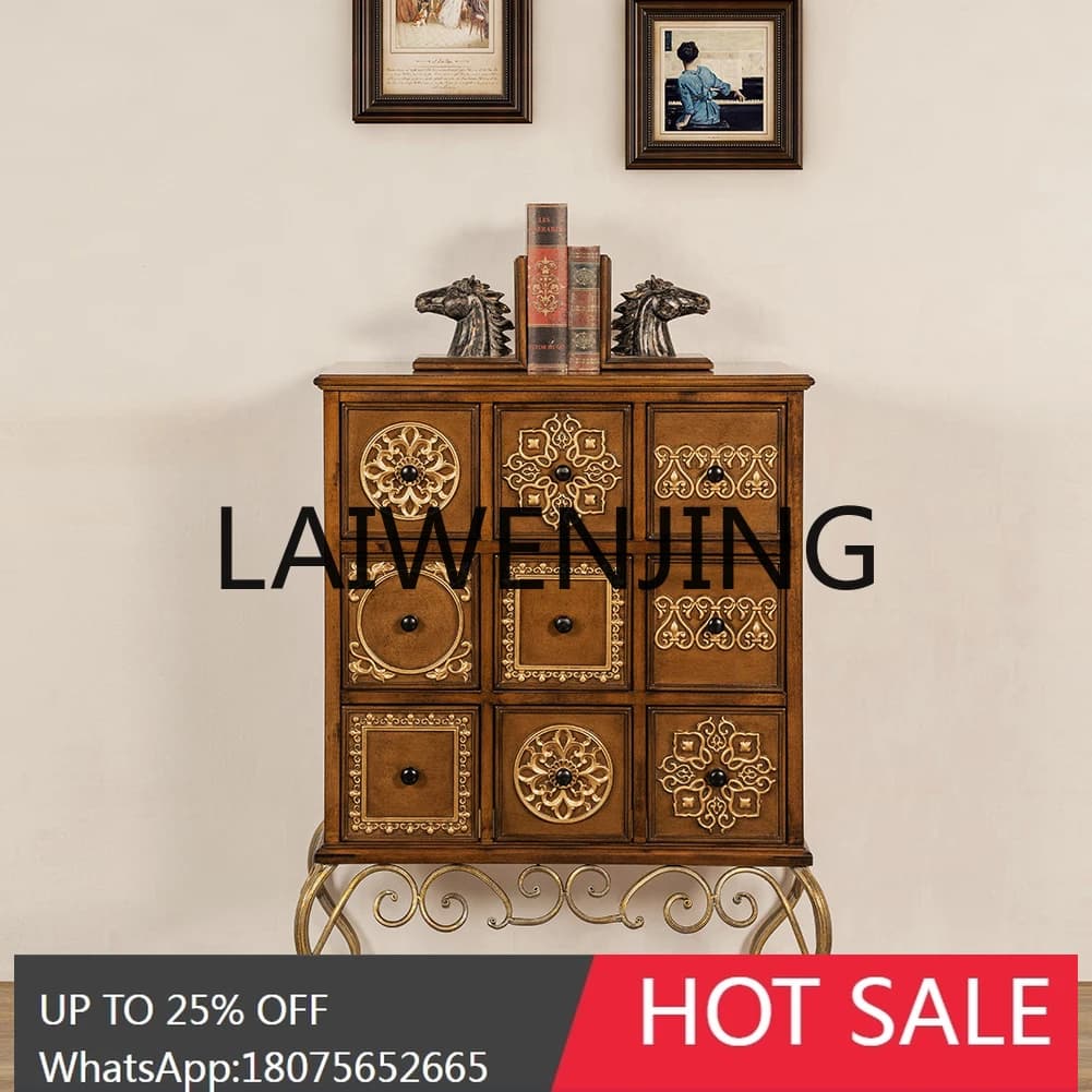 American Retro Chest of Drawers Living Room Storage Embossed Painted Storage Bedroom Solid Wood Drawer Chest of Drawers