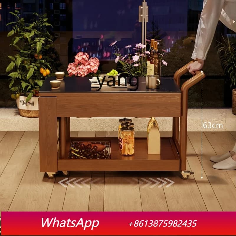 LMM solid wood movable coffee table living room balcony retractable rock slab edge few small apartment household