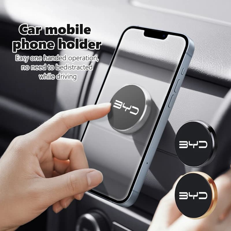 For BYD Magnetic Car Phone Mount, Strong Magnet Alloy Dashboard Phone Holder, No Adhesive Residue, 360° Rotation Hands-Free Stan