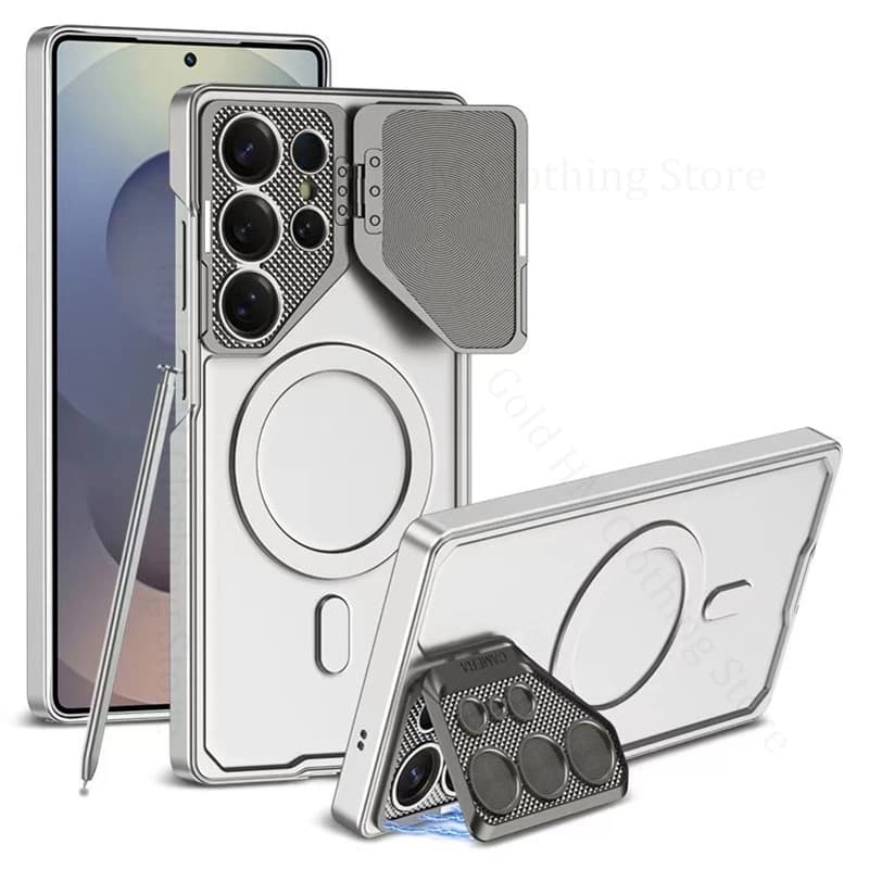 Magnetic Flip Lens Kickstand Phone Case For Samsung Galaxy S25 Ultra 5G SM-S938B For Magsafe Wireless Charging Tough Armor Cover