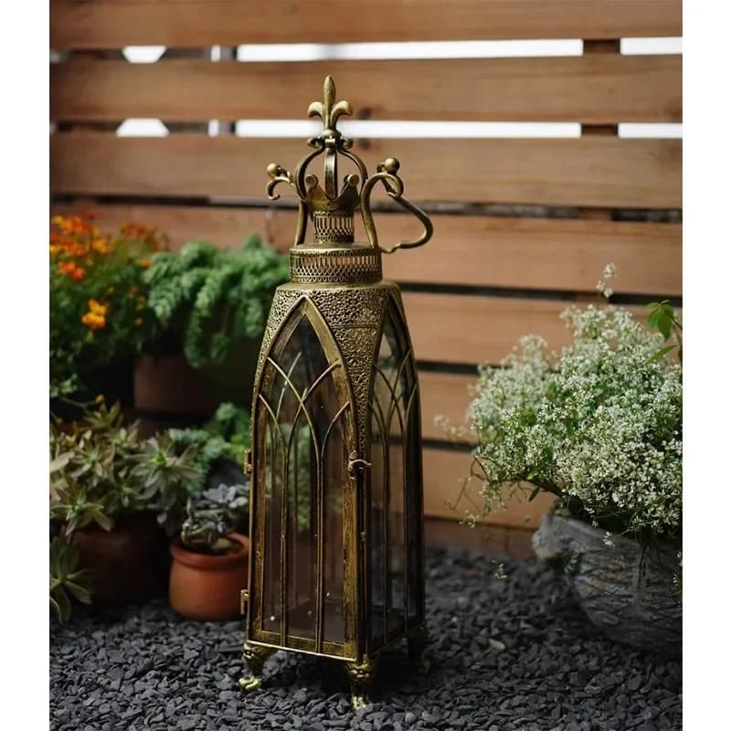 Moroccan Hollow Out Iron Candlestick Retro Garden Wind Lamp Courtyard Floor Ornaments Decorative Lantern Elegant Candle Holder
