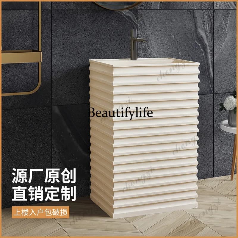 Z138 Japanese cream style designer column basin floor-to-ceiling integrated hotel courtyard wash basin creative wash basin