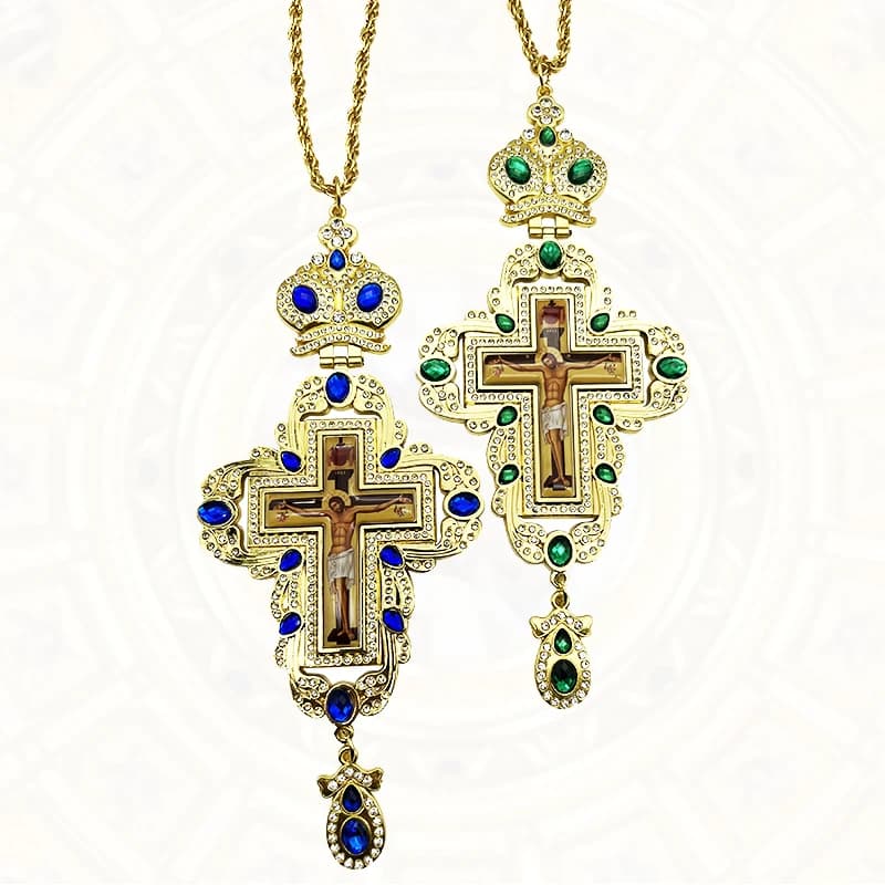 HTISOK Orthodox Pectoral Cross Jesus Crucifix Crucifix Gold Pendants Cross Chain Religious Jewelry крест кулон