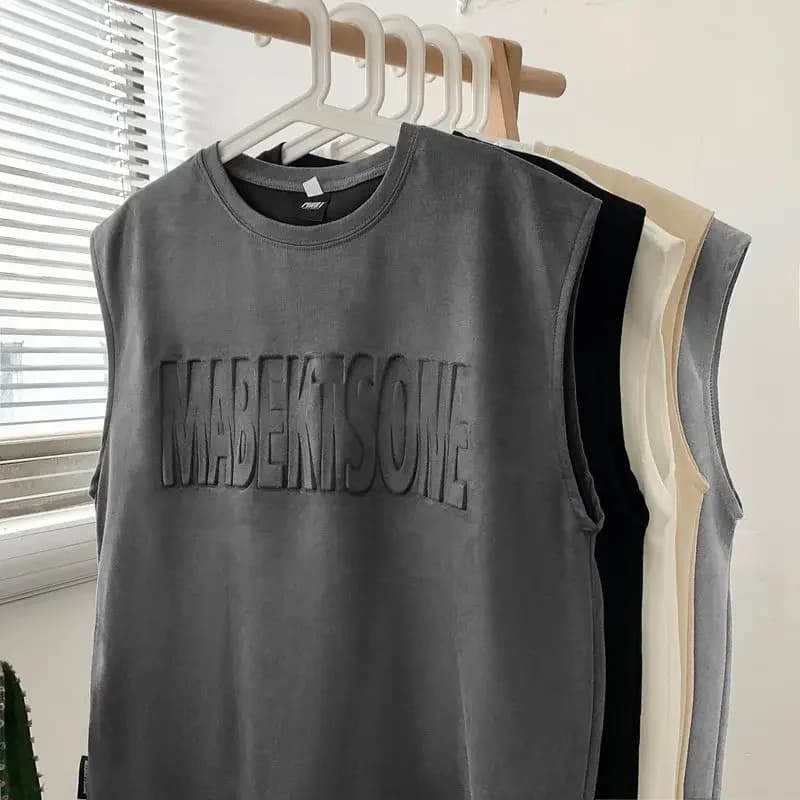 Heavy Suede Vest for Men Summer High-End Feeling Ins Ruffian Handsome Casual Loose Sports Sleeveless T-Shirt Mens Clothing