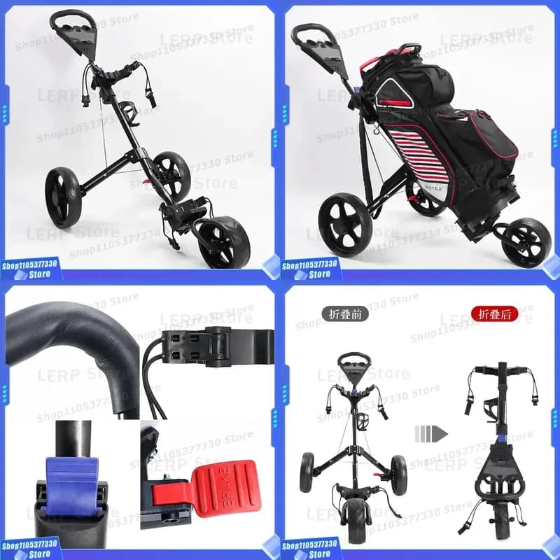 Foldable Golf Cart Trolley Three Wheel Ball Bag Storage Push Pull Carrier Lightweight Portable Equipment Accessories For