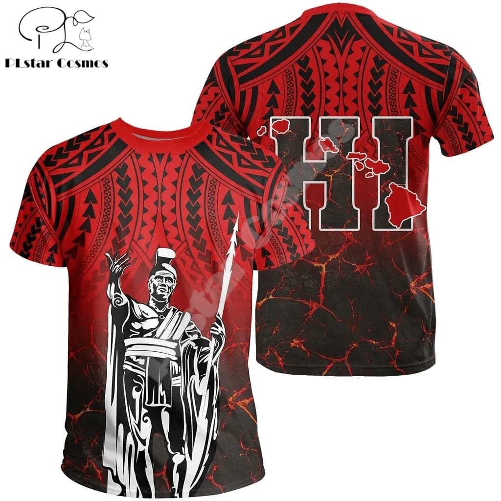 Polynesian Hawaii Kanaka King Country Flag Tribe Hawaiian Vintage Tattoo 3DPrint Summer Casual Harajuku Short Sleeves T-Shirts A