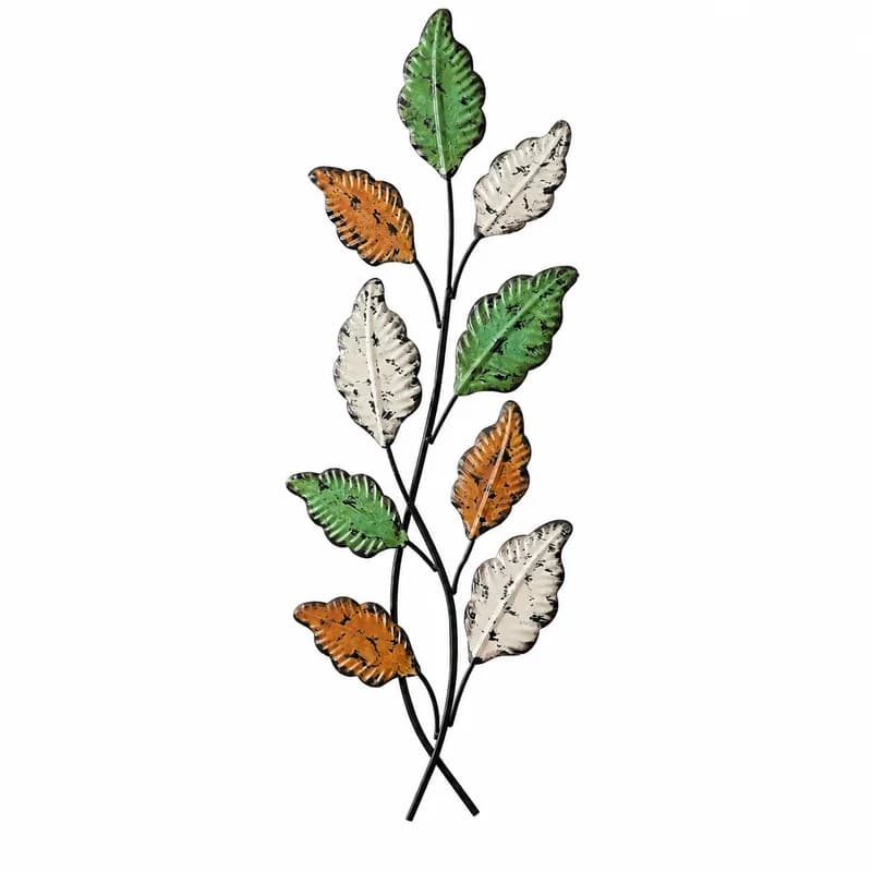 Vintage Metal Leaf Wall Art Rustic Iron Branch Sculpture Hand Painted Floral Hanging Decor for Living Room Bedrooms and Entryway