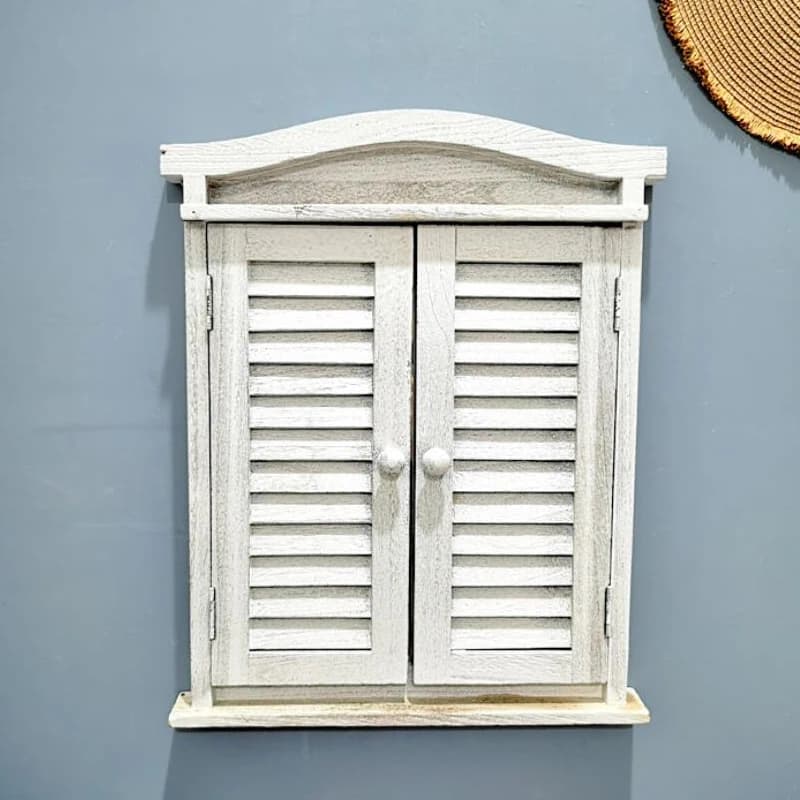 Vintage Retro Farmhouse Wall Decor Wood Window Mirror with Shutters