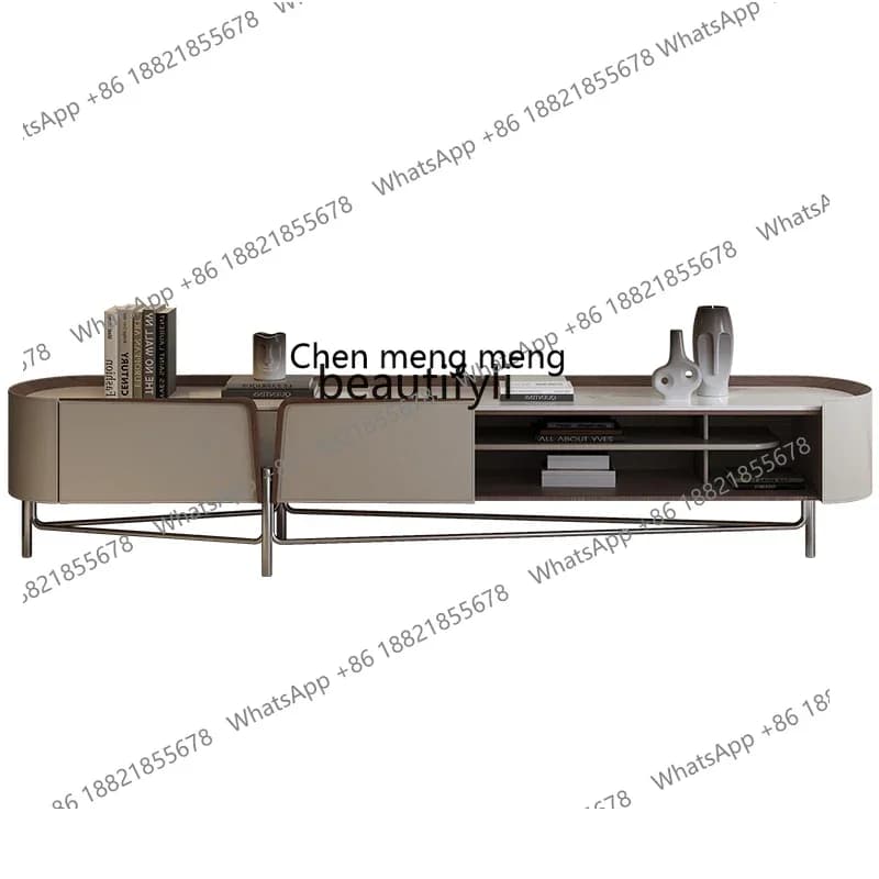 xz1X1Saddle leather TV cabinet coffee table combination, household Italian style, metal high-end floor cabinet