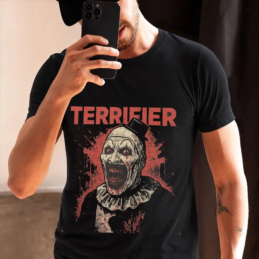 Retro Horror Movie Terrifier Art The Clown Killer Scary Halloween Gift T Shirt 0803 Short Sleeve Graphic clothes All size tops