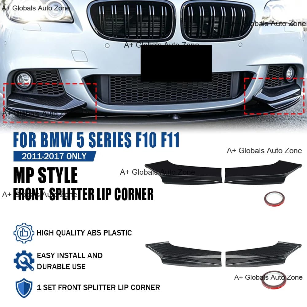 ABS Black MP Style Front Bumper Side Splitter Trim Corner Cover For BMW 5-Series F10 F11 M5 11-17 Carbon M Sport Car Body Kit
