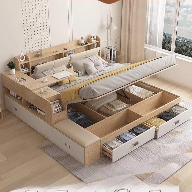 Drawers Leather Bed Modern Twin Tatami Massage Storage Bed Multifunctional Minimalist Muebles Para El Hogar Bedroom Furniture