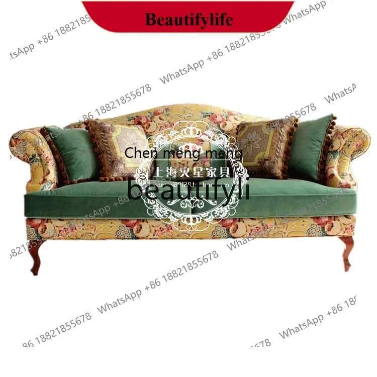 D178  European pastoral fabric solid wood sofa single double triple American country retro high-end villa living room sofa