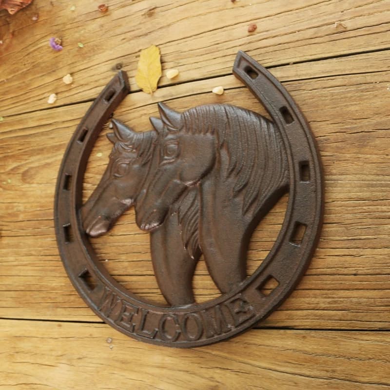 Cast Iron Wall Decoration Sign Welcome Door Sign Welcome Sign Double Horse Wall Decoration Large Hanging Decoration Animal