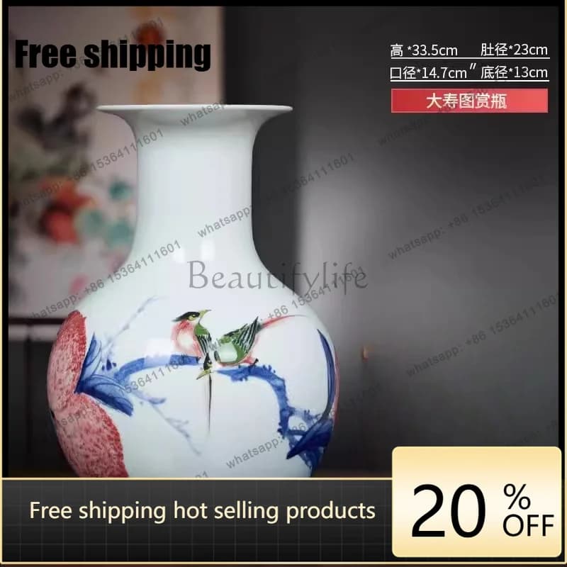 LJY  Chinese living room vase ornament ceramic hand-painted home decoration wine cabinet bogu rack