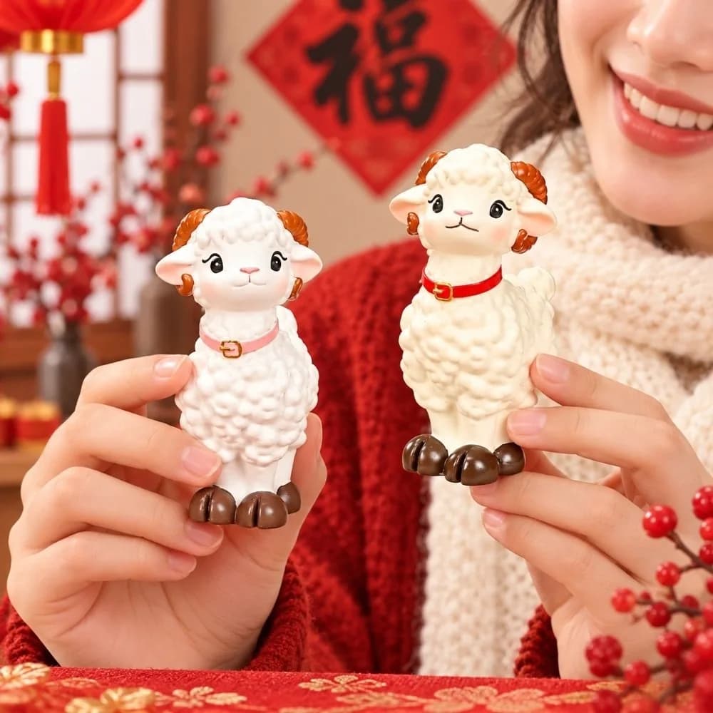 Durable Cartoon Resin Sheep Figurine Handmade Adorable Mini Sheep Statue Cute Anti-slip Animal Figurines Birthday Gift