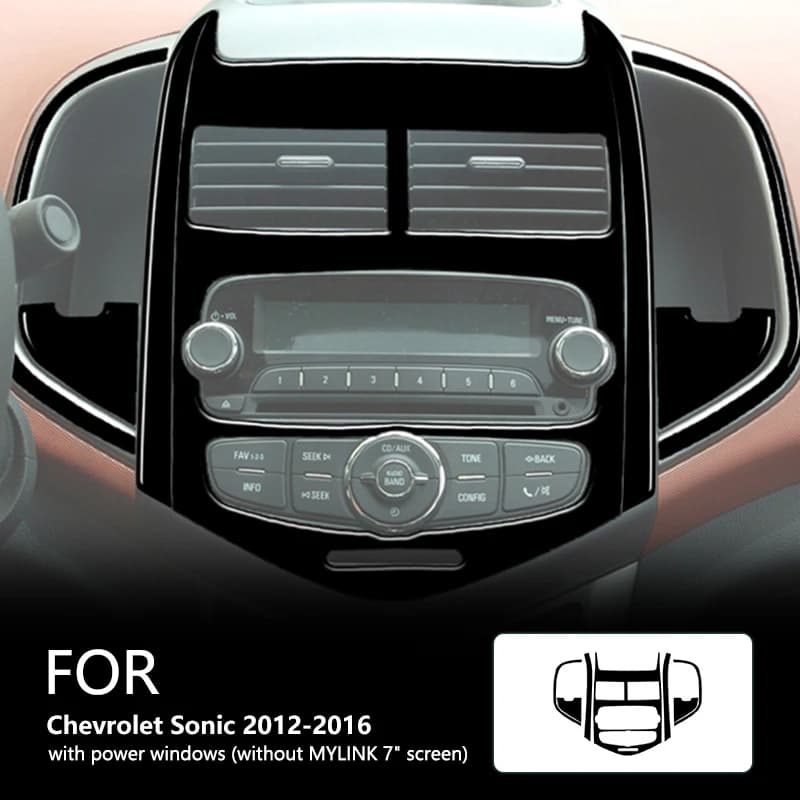 For Chevrolet Sonic 2012-2016 Central Control Panel Radio Brand New ABS Gloss Black Safeguard Sticker Car Interior Accessories