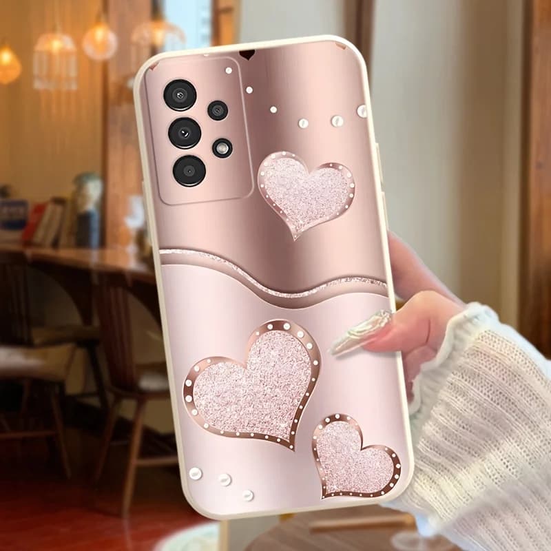 Pink heart-shaped pattern TPU phone case, suitable for Samsung S26/S25/S24/S23/S22/S21/A71/A72/A35/A16 and other models.