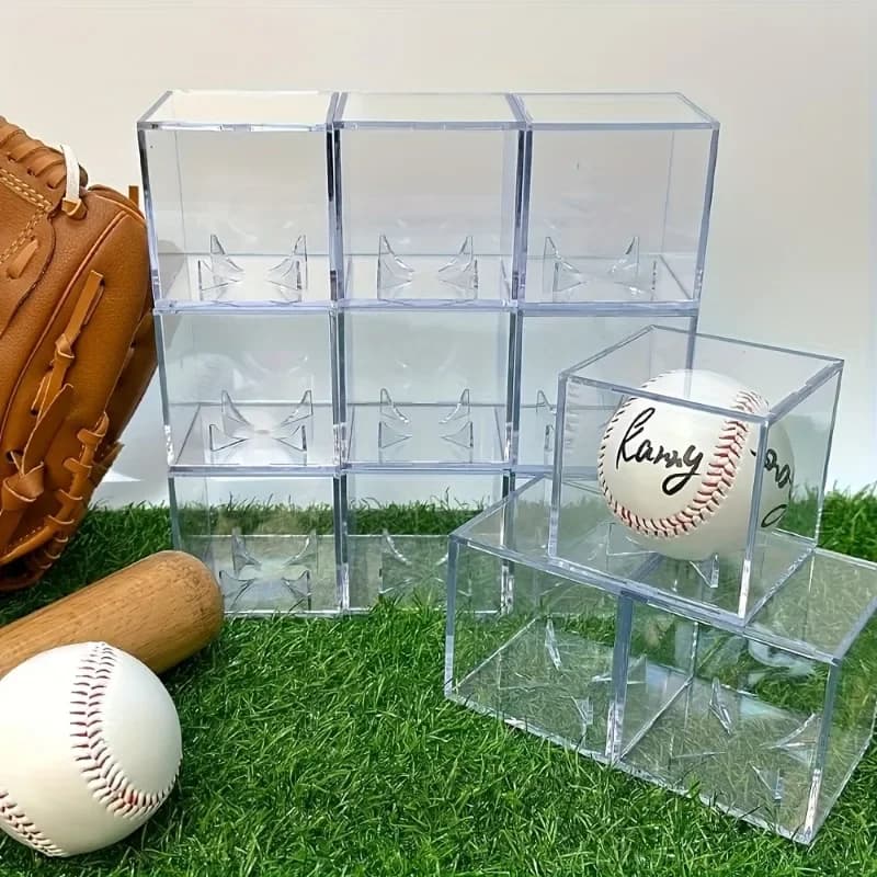 8pcs Acrylic Baseball Display Case Clear Cube Baseball Holder Organizer Boxes with Stand for Tennis Balls/Baseball Collectibles