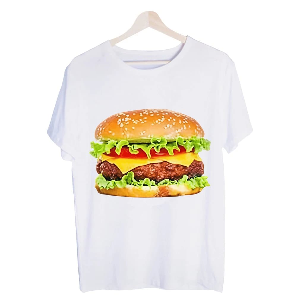 Men's Burger Graphic Tee, Short Sleeve Crew Neck T-Shirt for Casual Summer Outfits