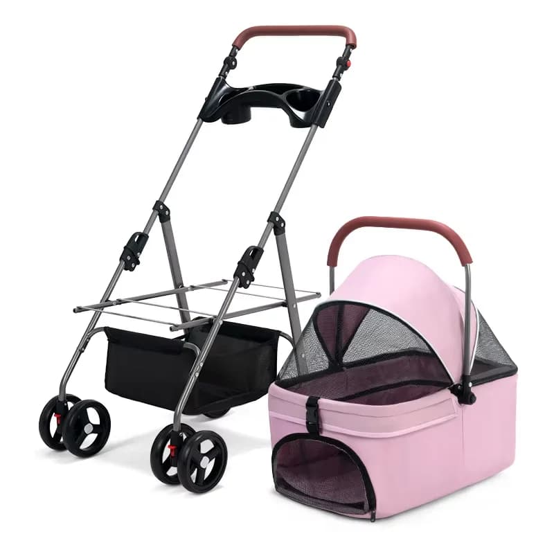 Good stuff Pet dog stroller 4 wheels with storage basket handle foldable waterproof easy to clean cat dog outdoor stroller