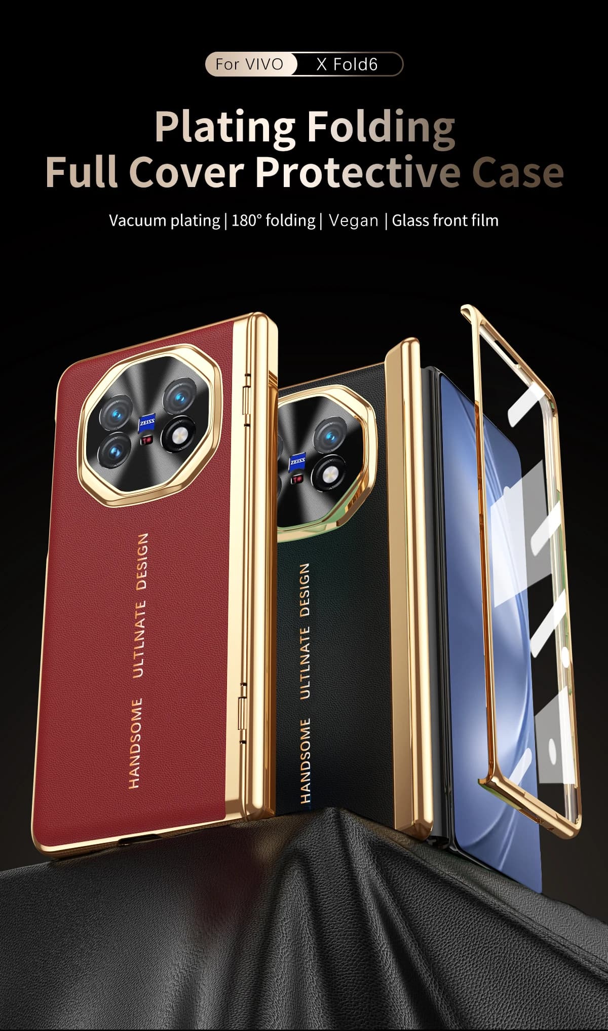 Case For Vivo X Fold 6 5 3 Pro Vacuum Plating Built-in Front Glass Film Lens Hinge Protection Anti-fingerprint Anti-drop Cover