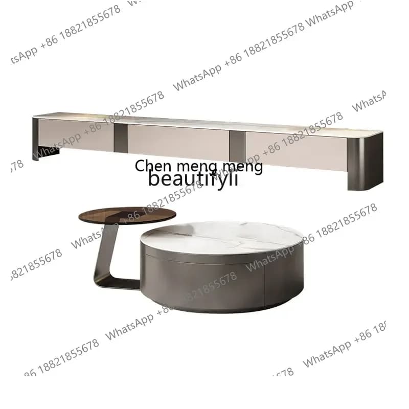 178Light luxury rock slab TV cabinet coffee table combination household living room high-end small apartment locker2936