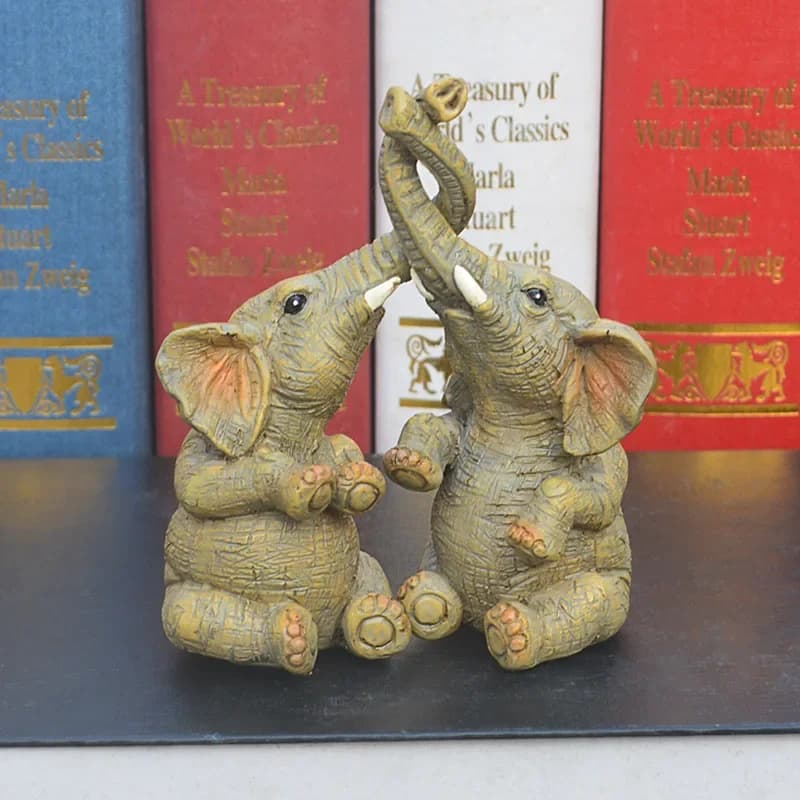 "Modern Twin Elephant Sculpture - Minimalist Couple Home Decor - Resin Figurine Set for Wedding & Anniversary Gifts