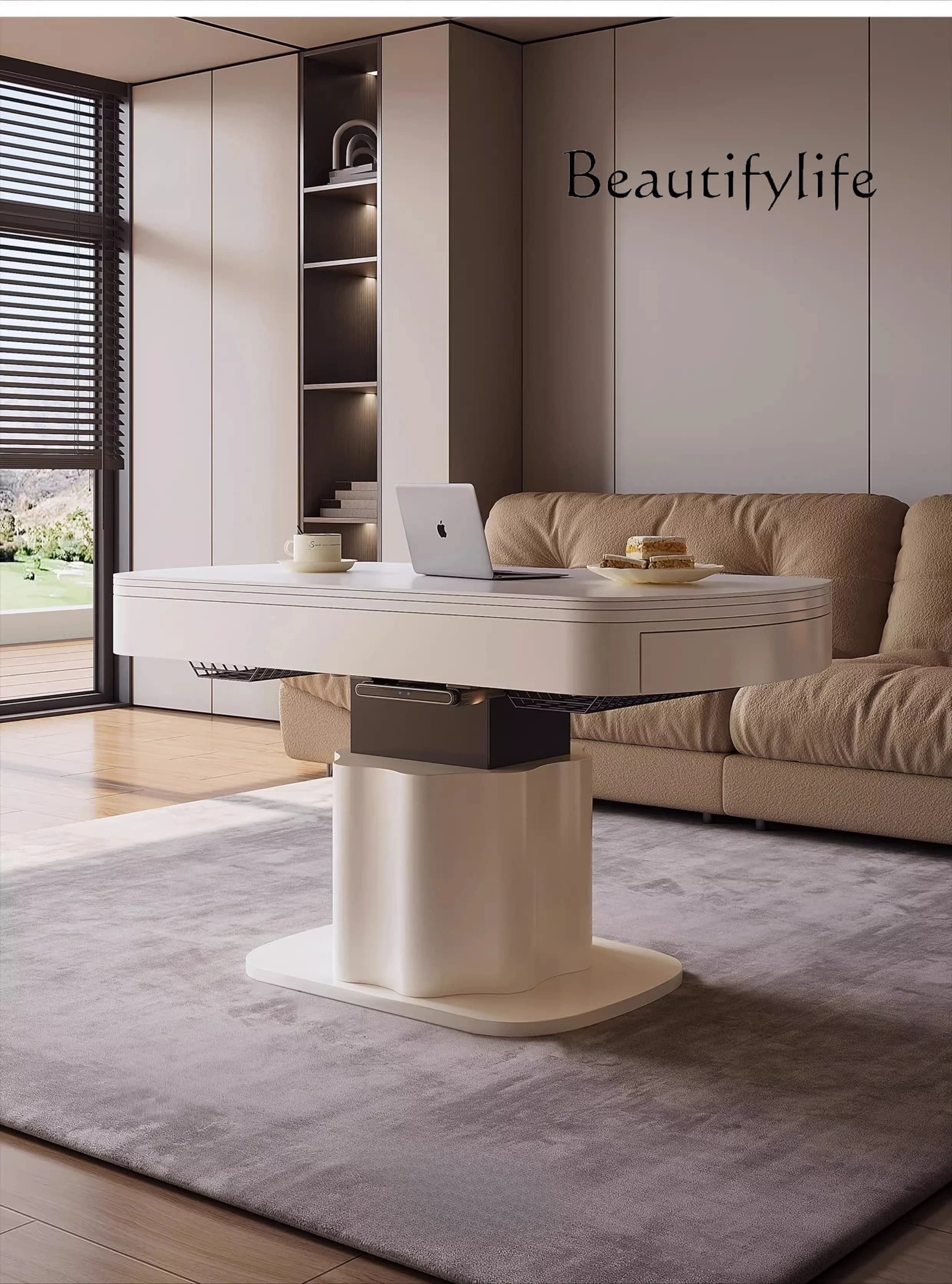 BJ Coffee Dining Table Dual-purpose Lifting Multi-functional Two-in-one Heating Integrated Coffee Table Becomes Dining Table