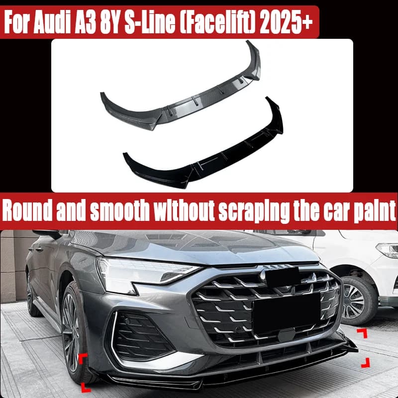 For Audi A3 8Y S-Line (Facelift) 2025+, Front Lip & Corner Spoiler Front Bumper Splitter, Sporty Upgrade, Direct Fit.