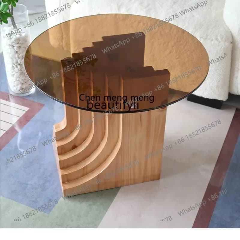 cn8350 LHY zq Building a Sense of Sculpture Table Extreme Poverty Style Mid-Ancient Solid Wood Table French Tempered Glass Side