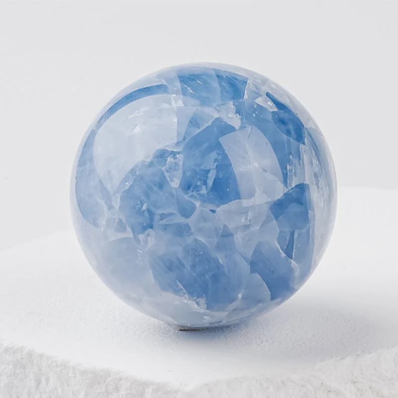 Natural Blue Celestite Crystal Ball Celestine Sphere Reiki Healing Quartz Fengshui Home Decor with Wood Stand