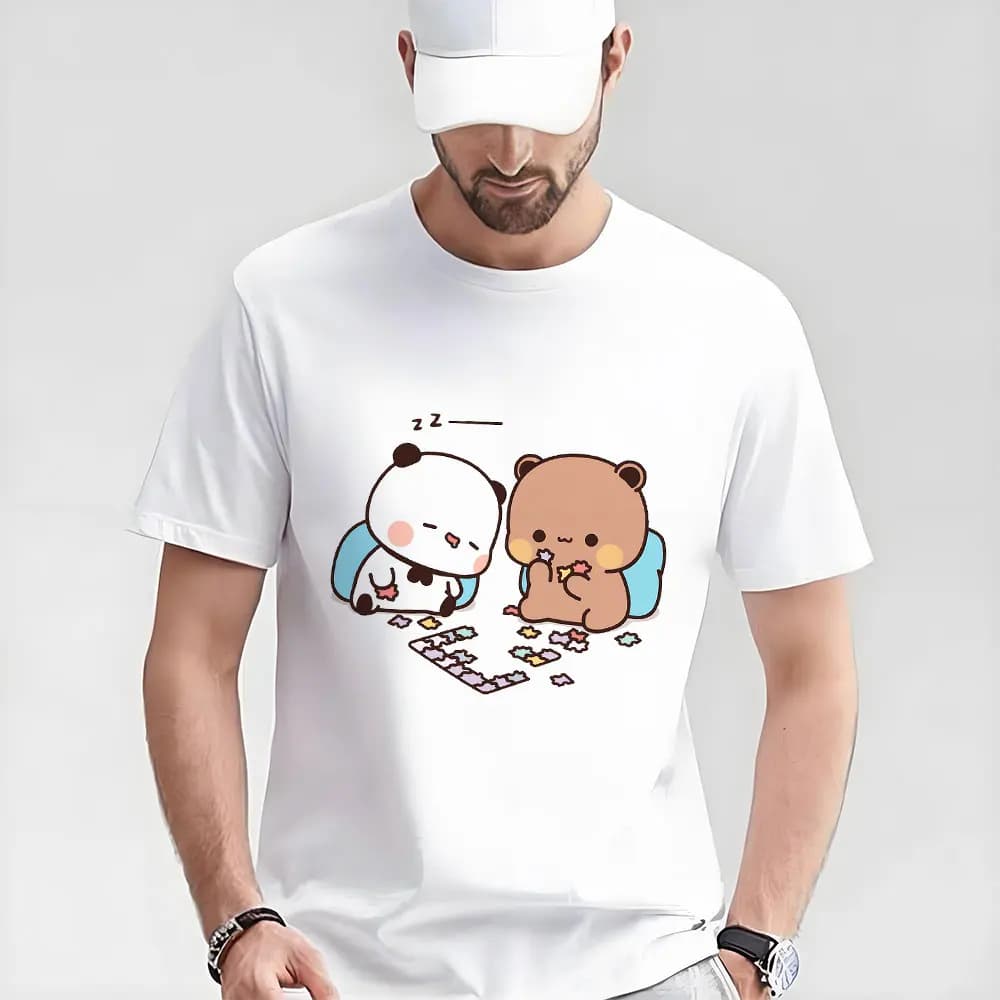 Bubu & Dudu playing board game Anime Gift t shirt ‌kawaii‌ Panda Bear Cartoon Graphic tee Cute Y2K Clothes All size Tee S-6XL