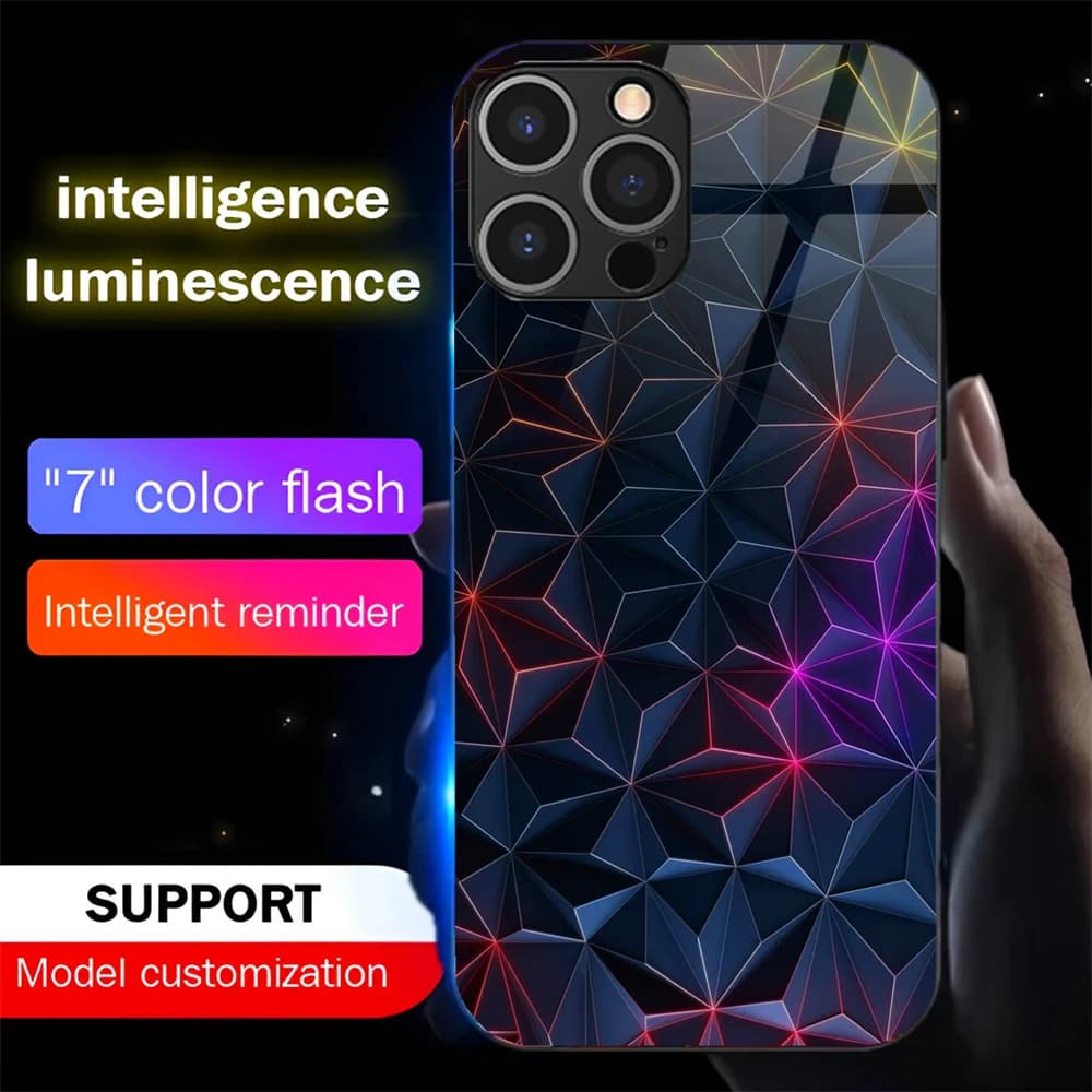 Luxury Geometry Sound Music Control Led Light Phone Case Glowing Cover For iPhone Air 18 17 16 E 15 14 13 12 11 Pro Max Plus
