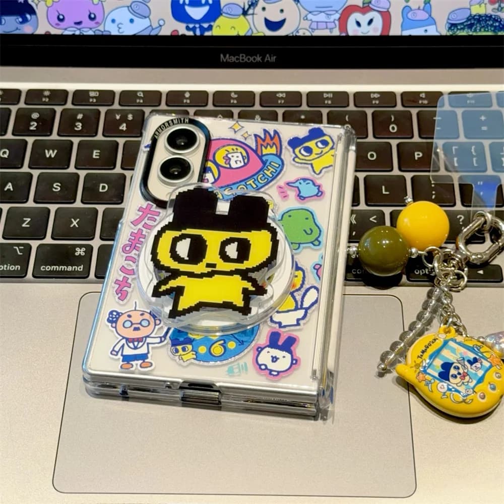 Cute Cartoon Stand Phone Case For Samsung Galaxy Z Fold 8 Ultra Fold7 Hard Shell With Color Bead Chain Shockproof Cover